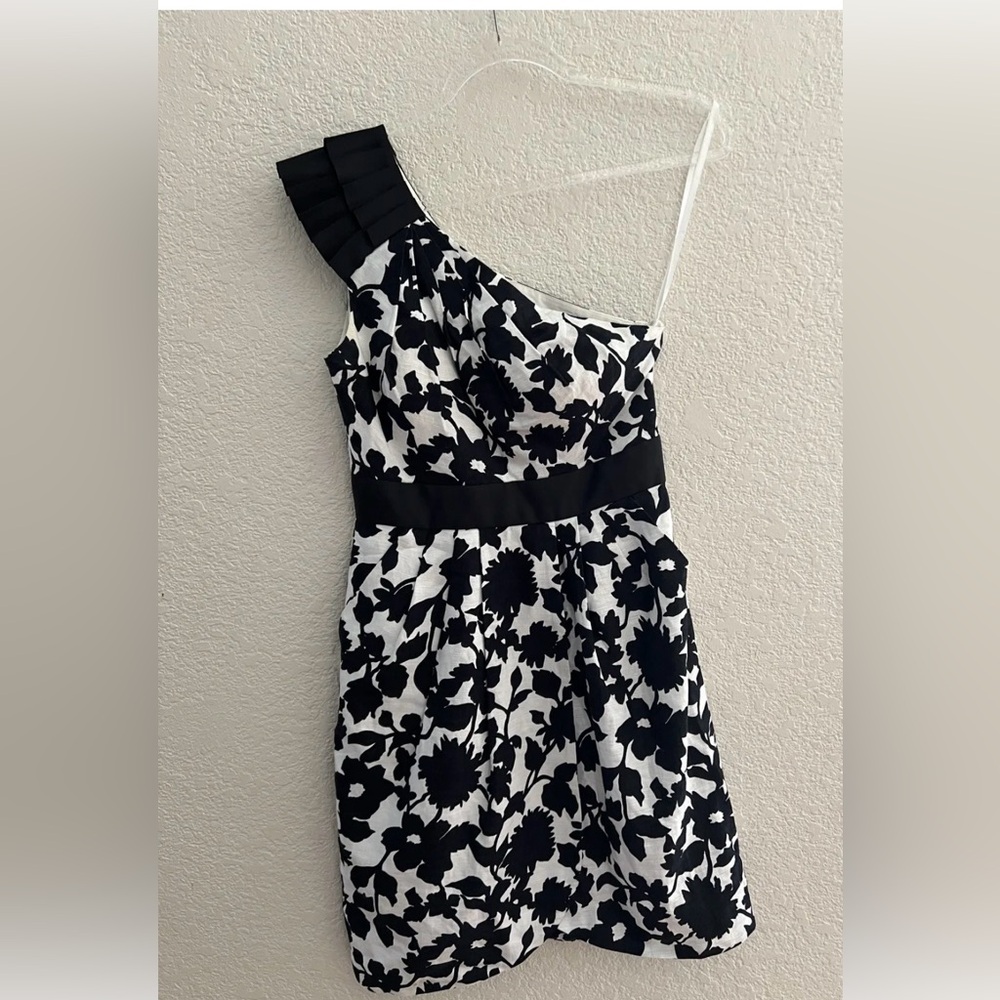Eliza J One Shoulder Floral Print Linen Blend Dress Size 6